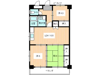 シーサイドビュー下関(3LDK/5階)の間取り写真