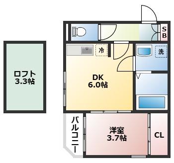 OKASIN6931(1DK/3階)の間取り写真