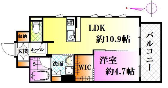 トラストコート中筋(1LDK/6階)の間取り写真