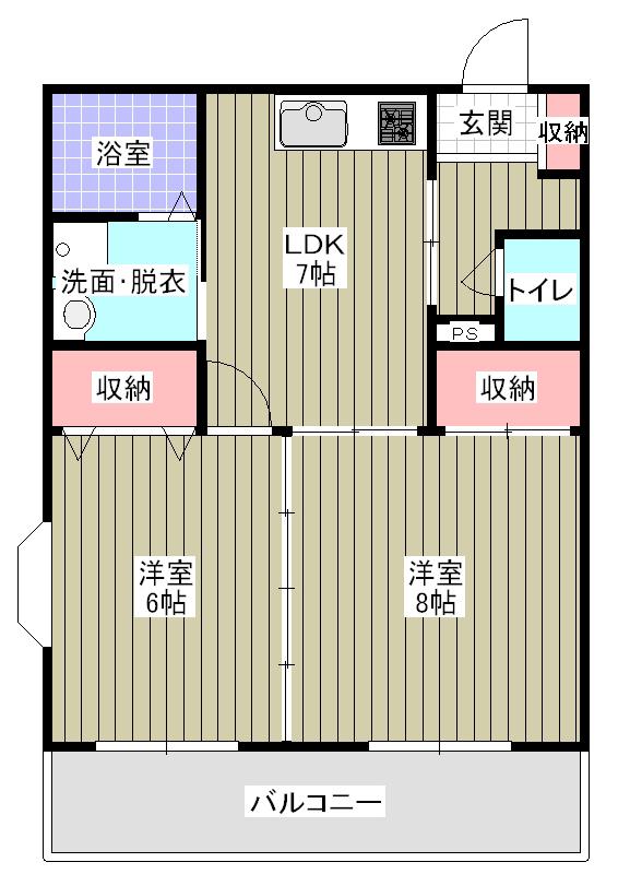 ロイヤルプラザ南二日町B(2LDK/2階)の間取り写真