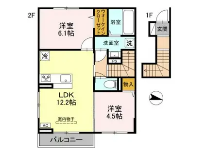 キャッスルヴュー山口(2LDK/2階)の間取り写真