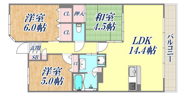 ワコーレ武庫之荘本町(3LDK/3階)の間取り写真