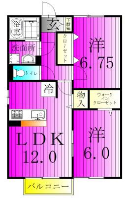 コモド八ヶ崎B(2LDK/2階)の間取り写真