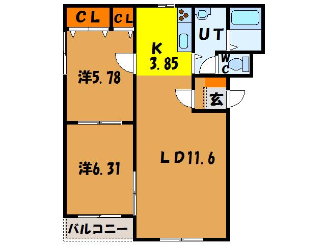 ピュアライフ中野通(2LDK/2階)の間取り写真