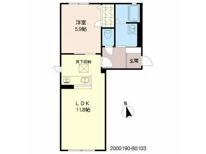 ソレイユ小浜 B棟(1LDK/1階)の間取り写真