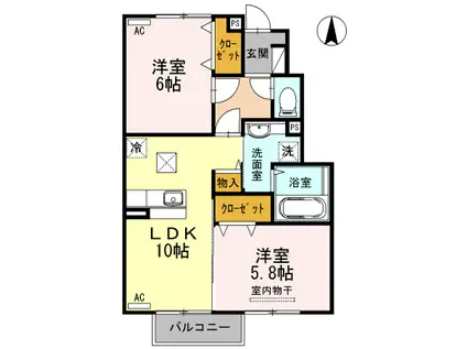 酒田市DROOM 2LDK106(2LDK/1階)の間取り写真