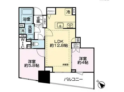 レーベン福岡天神ONE TOWER(2LDK/2階)の間取り写真