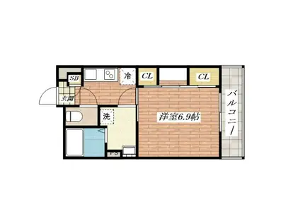 リブリ・エスポワール茨木(1K/2階)の間取り写真