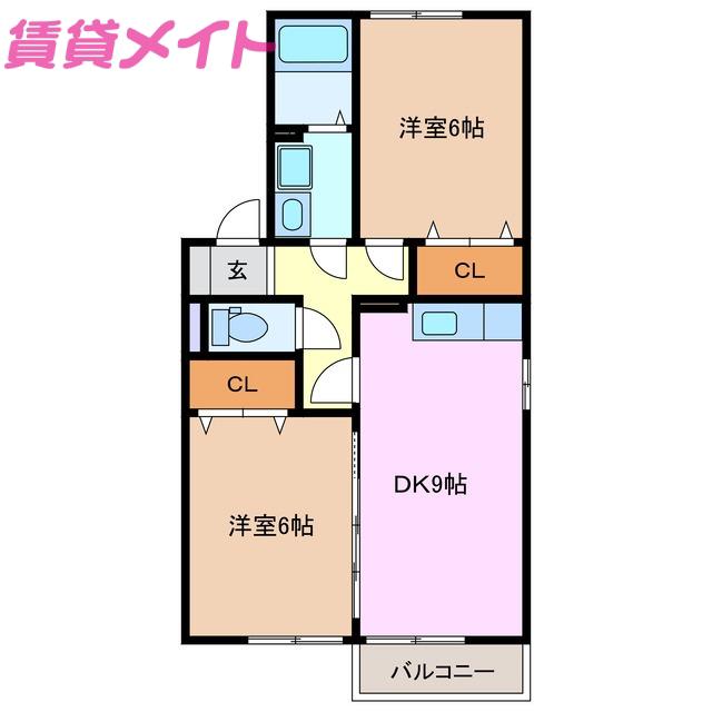 ホクトB(2DK/2階)の間取り写真