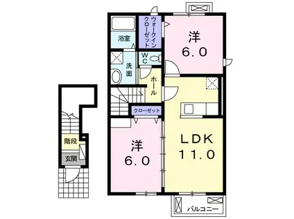 フローラアザミB(2LDK/2階)の間取り写真