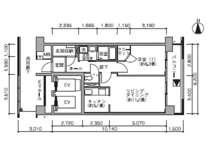 コーポレート五反野(1LDK/6階)の間取り写真
