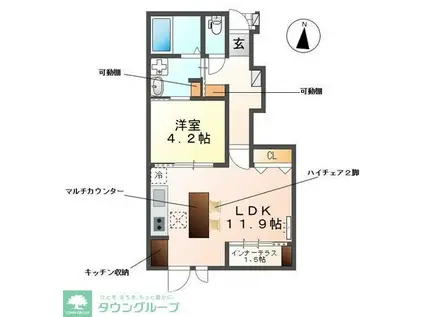 レヴメゾン神山四番館(1LDK/1階)の間取り写真