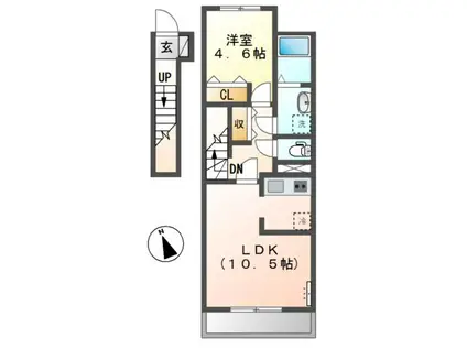 メゾンド・オウサム(1LDK/2階)の間取り写真