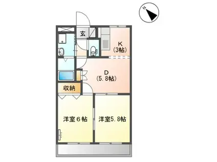 ララポートII(2DK/1階)の間取り写真