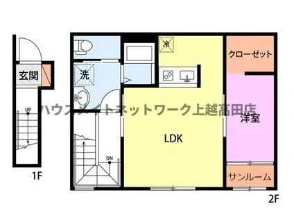 コンフォートS東本町(1LDK/2階)の間取り写真