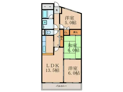 メゾンドロイヤル(3LDK/4階)の間取り写真