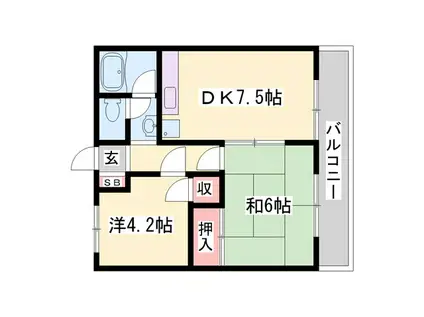 塚本ハイツ(2DK/2階)の間取り写真