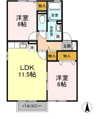 エステート21 A棟(2LDK/2階)の間取り写真