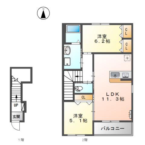 リバレイン(2LDK/2階)の間取り写真