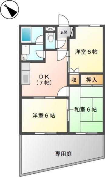 サンフォーレストB(3DK/1階)の間取り写真