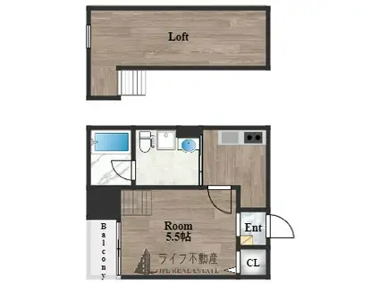 花園本町テラス(1K/2階)の間取り写真