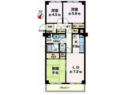 ルネ春日部(3LDK/5階)の間取り写真