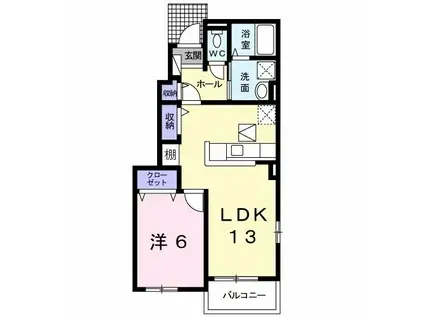 グリーンパーク M(1LDK/1階)の間取り写真