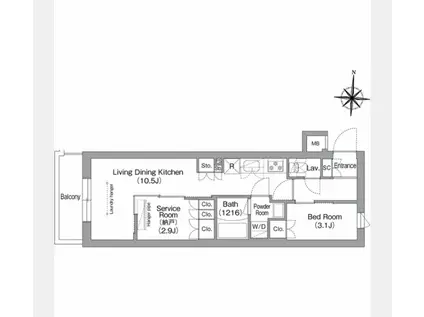 コンフォリア・リヴ南品川(1SLDK/2階)の間取り写真