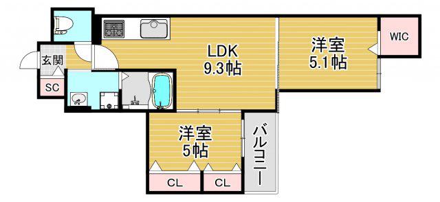 ラモーナ福町(2LDK/2階)の間取り写真