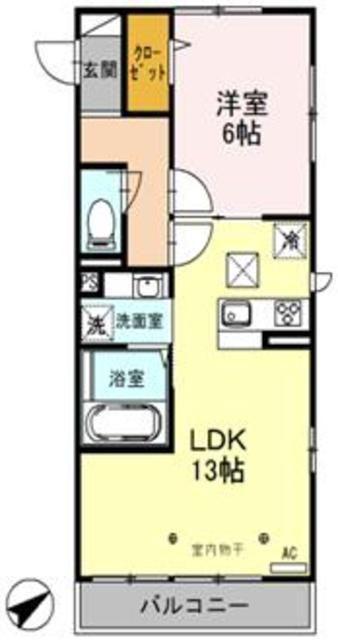 ラ・フォンテII(1LDK/1階)の間取り写真