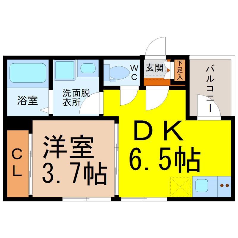 ハーモニーテラス田光町(1DK/2階)の間取り写真