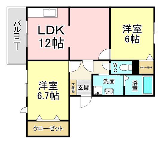 ロジュマン本城(2LDK/2階)の間取り写真