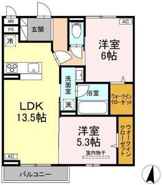 D-ROOMフィオーレ(2LDK/2階)の間取り写真