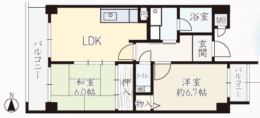 パームヒルズ(2LDK/4階)の間取り写真