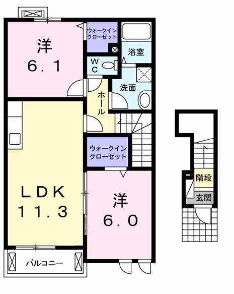 グロースフィールドI(2LDK/2階)の間取り写真