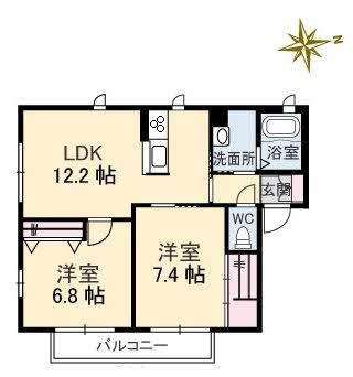 ジョリカIIIB棟(2LDK/2階)の間取り写真