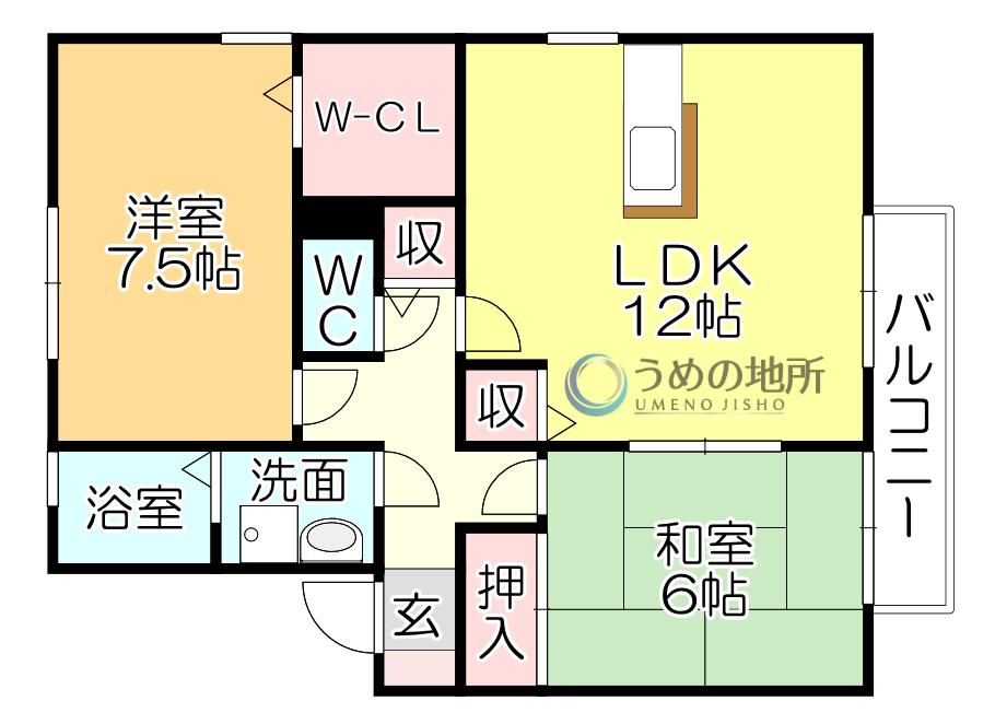メルベーユ・ドミールA(2LDK/2階)の間取り写真
