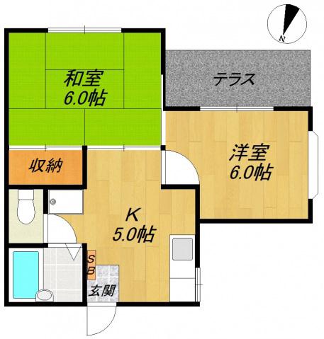 ラフォーレ中山(2K/1階)の間取り写真