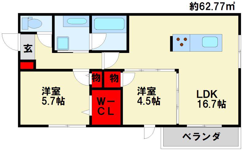D-ROOM浅生(2LDK/1階)の間取り写真