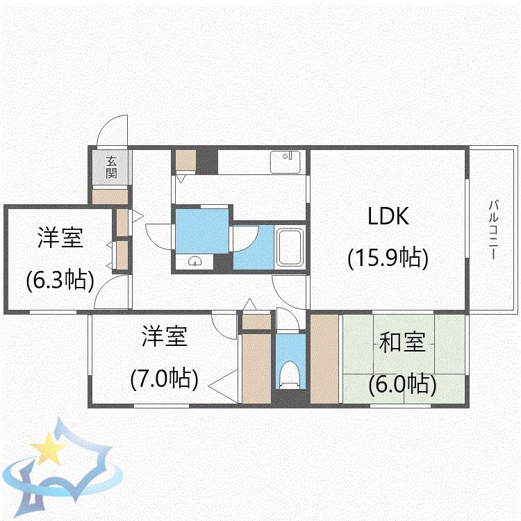 コープ野村宮の森グランデ(3LDK/3階)の間取り写真