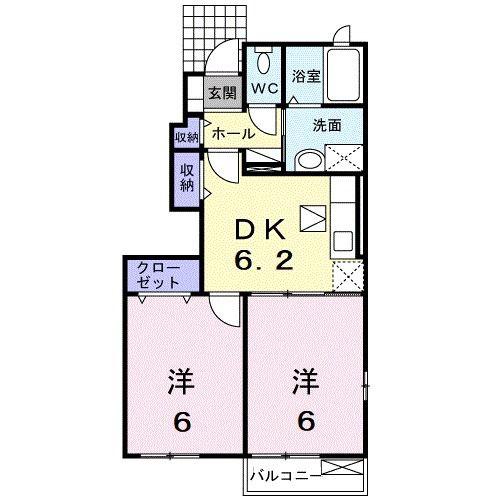 レバータII A(2DK/1階)の間取り写真