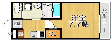 ワコーレヴィータ東園田(1K/3階)の間取り写真