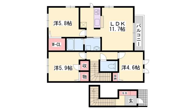 シャーメゾン南町ノ坪D(3LDK/2階)の間取り写真