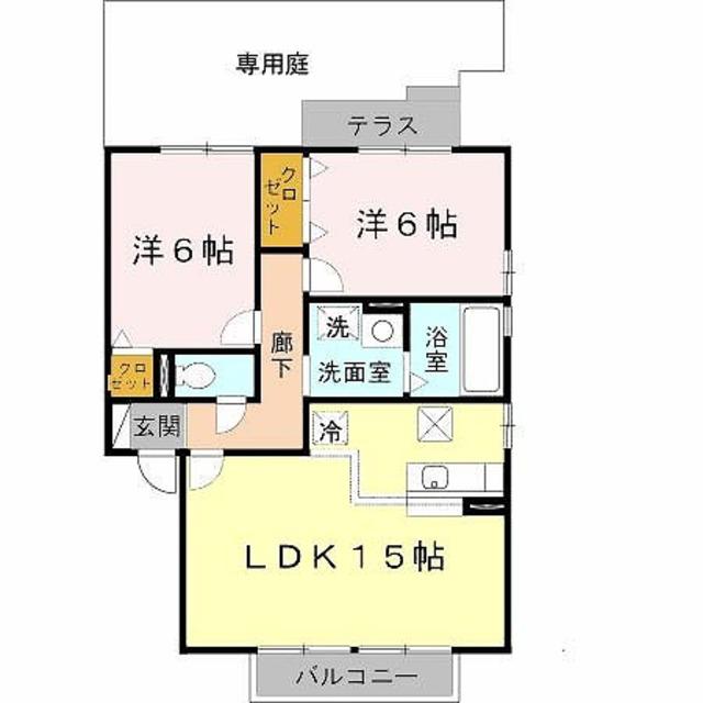 リビングタウン加美北 D棟(2LDK/1階)の間取り写真