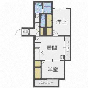 カーム北6条(2LDK/3階)の間取り写真