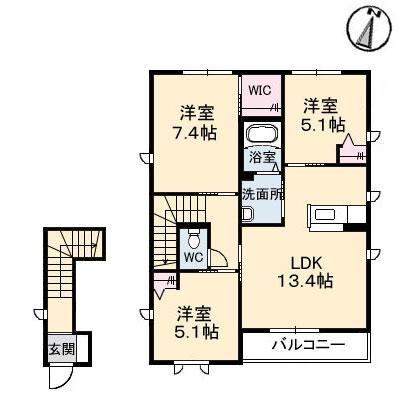 レヴリーB棟(3LDK/2階)の間取り写真