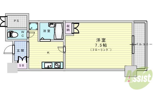 KM江坂(1K/6階)の間取り写真