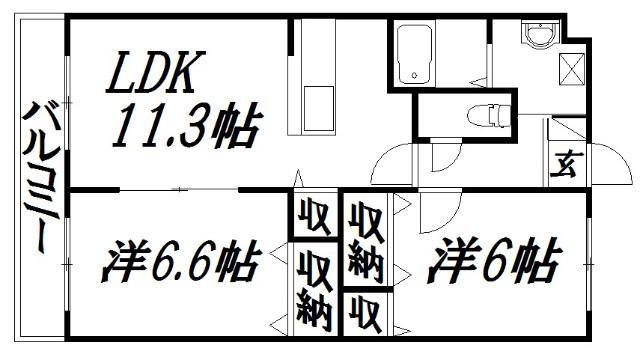 フロイデ宮竹(2LDK/1階)の間取り写真
