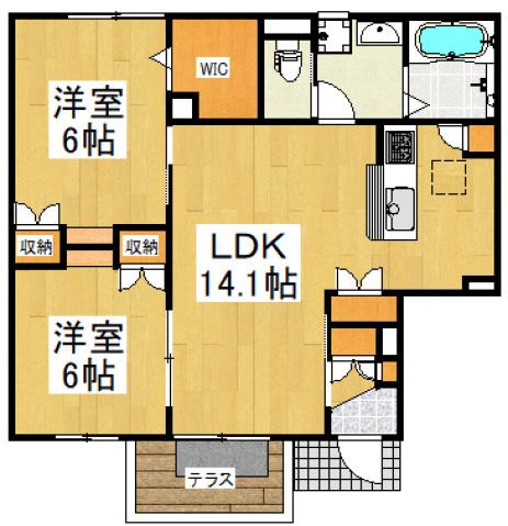 フラットR(2LDK/1階)の間取り写真