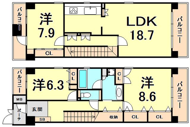 ナビールコート安井町(3LDK/3階)の間取り写真